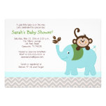 Monkey and Elephant Silver Chevron Baby Shower invitations