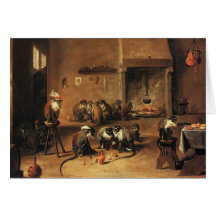 Monkey Art Card:   Monkeys in Kitchen by Tenier