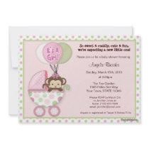 Monkey Baby Shower Invitation pink green polka dot