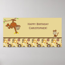 Monkey Boy Birthday Party Banner Posters