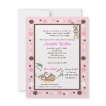 Monkey Business 4x5 Pink Dot Baby Shower Invite