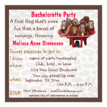 Monkey Business Bachelorette Party Personalized Invitation