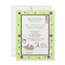 Monkey Business Green Brown Dot Baby Shower Custom Invite