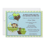 Monkey Carriage Baby Shower Invitation BLUE GREEN