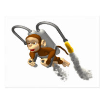 Monkey Flying With Jetpack Postcards