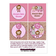 MONKEY Girl Baby Shower Cupcake Topper Tu Tu Cute Post Card