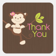 Monkey Girl Baby Shower Thank You Square Stickers