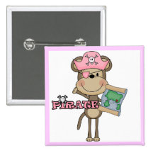 Monkey Girl Pirate Tshirts and Gifts Pinback Button