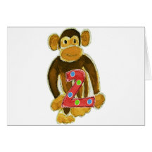 Monkey Holding Two Greeting Cards