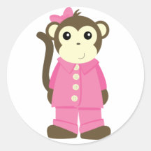 Monkey in Pyjamas Round Stickers