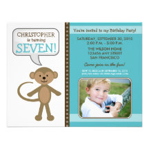 Monkey-ing Around Birthday Party Invite (blue)