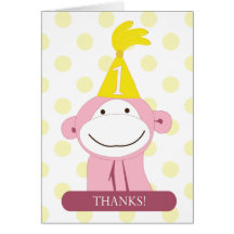 Monkey Kid's 1st Birthday Party Thank You Card