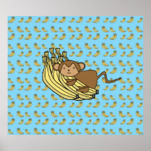 Monkey on bananas on blue poster