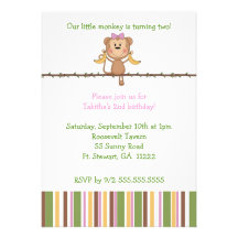 Monkey on vine 2nd birthday party invitation girl