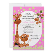 Monkey & Pals Girl Baby Shower Custom Invitations