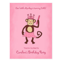 Monkey Princess 1st Birthday Post Card
