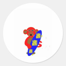 Monkey Skater Boy Round Stickers