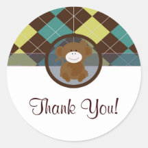 monkey sticker blue brown cute  sweet thank you