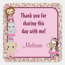 MONKEY Tu Tu Cute Baby Shower square sticker TTC