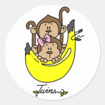 Monkey Twin Boy and Girl Tshirts and Gifts Round Sticker