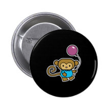 monkey with balloon pinback button