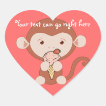 Monkey with Ice Cream Heart Stickers