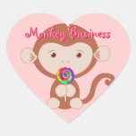 Monkey with Lollipop Heart Stickers