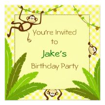 Monkeying Around Yellow Party Invite