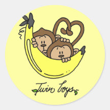 Monkeys Twin Boys Tshirts and Gifts Round Stickers