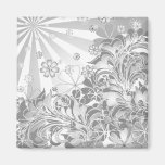 monochrome flowers refrigerator magnet