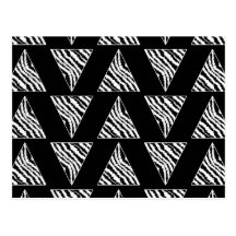 Monochrome Zebra Stripe Triangles on Black. Post Cards
