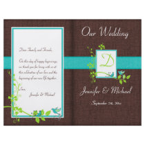 Monogram Aqua Brown Green Floral Wedding Program Custom Flyer
