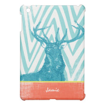 Monogram Aqua Coral Zig Zag Deer iPad Mini Case