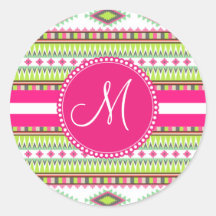 Monogram Aztec Andes Trial Mountains Diamonds Round Stickers