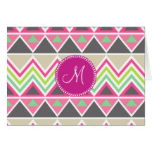 Monogram Aztec Andes Tribal Mountains Chevron Card
