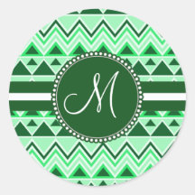 Monogram Aztec Andes Tribal Mountains Triangles Round Stickers