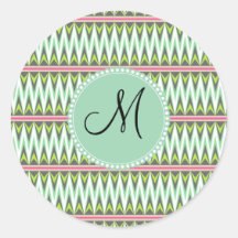 Monogram Aztec Andes Tribal Mountains Zig Zags Round Stickers