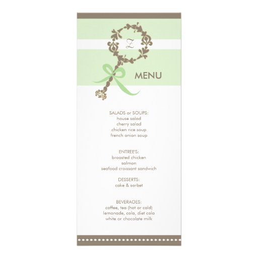 Monogram Baby Rattle Shower Menu Rack Card