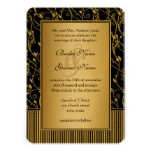 Monogram Black and Gold Swirl Wedding Personalized Announcements