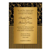 Monogram Black and Gold Swirl Wedding Announcements
