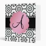 Monogram black and white flowers 3 ring binder