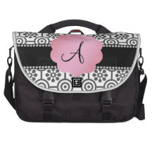Monogram black and white flowers bag for laptop