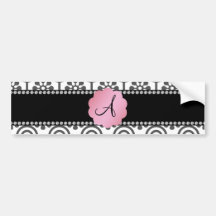 Monogram black and white flowers bumper sticker
