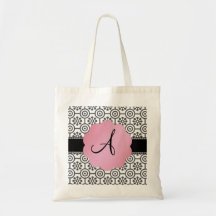 Monogram black and white flowers canvas bags