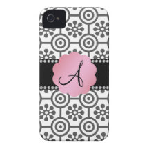 Monogram black and white flowers Case-Mate iPhone 4 cases