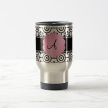 Monogram black and white flowers coffee mug
