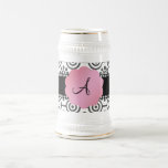 Monogram black and white flowers coffee mugs