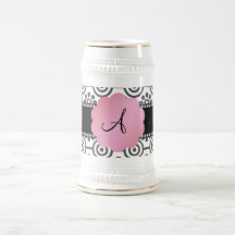 Monogram black and white flowers coffee mugs