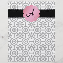 Monogram black and white flowers personalized flyer