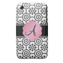 Monogram black and white flowers iPhone 3 cases